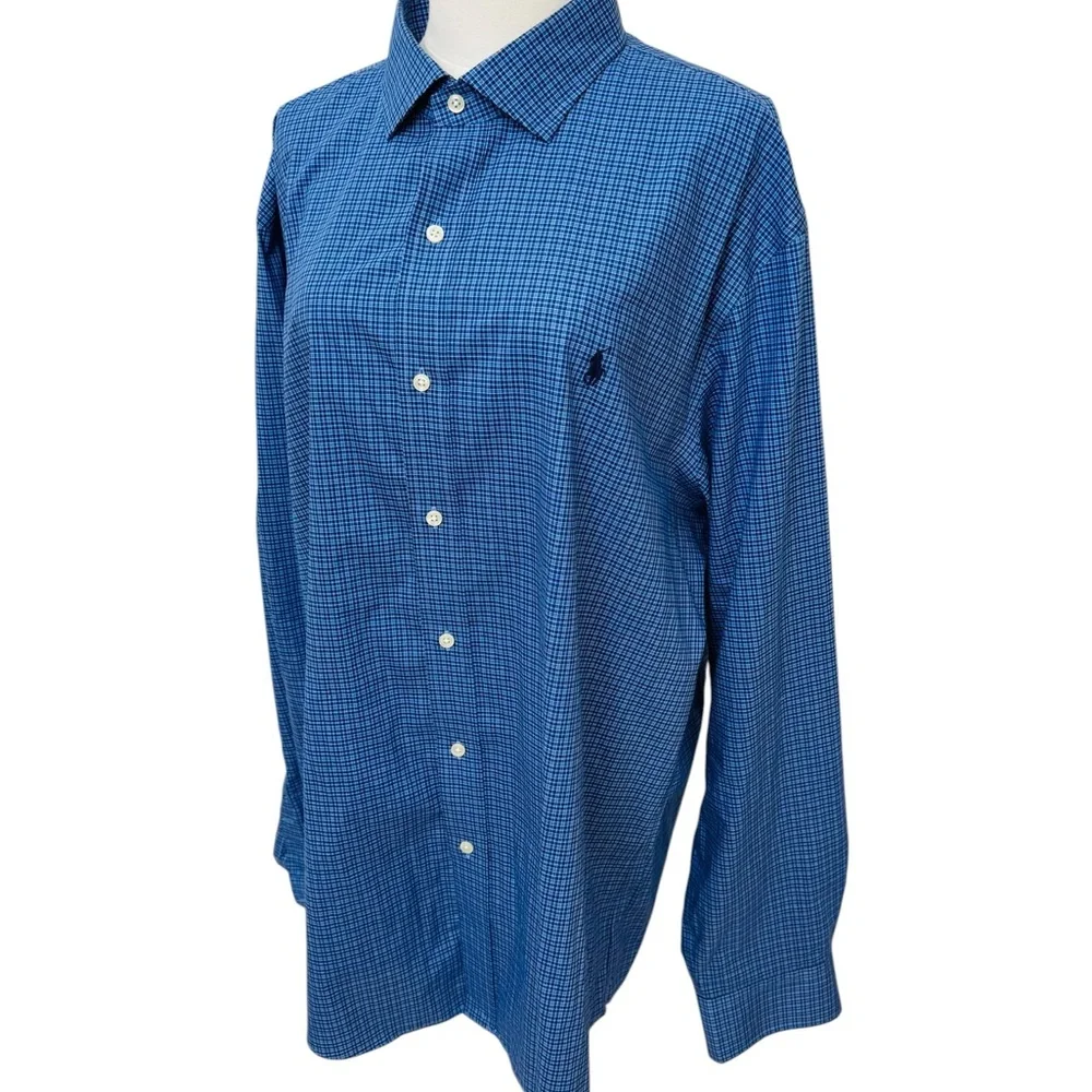 Polo Ralph Lauren Slim Fit Easy Care Blue Check Button Down Shirt Men’s XXL